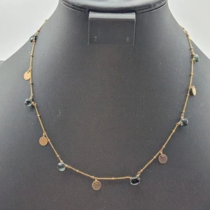 14K Gold gefüllt Scheibe & Edelstein Hänger 17"-19,5" Kette Halskette - Bild 1 von 6