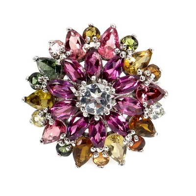 Anillo de plata de ley 925 pera turmalina aguamarina granate piedras preciosas joyería Foto 1 de 4