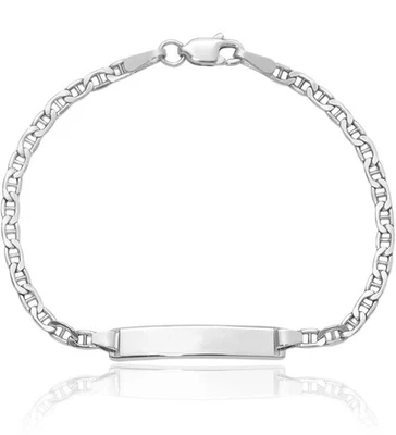 14K Solid White Gold Mariner Link ID Bracelet - Image 1 of 4