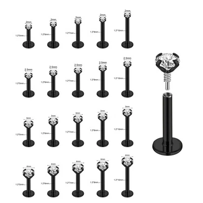 20Pcs 16g/18g Stainless Steel Labret Lip Studs Claw Zircon Helix Tragus Piercing - Image 1 of 4