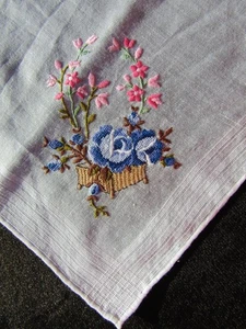 Blau Pettipoint Rose Taschentuch Vintage Stickerei Taschentuch Blume Emb Taschentuch HK1429 - Bild 1 von 9