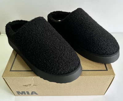 Zapatilla con plataforma Mia Icee de piel de oveja en negro, para mujer talla 9 NUEVA EN CAJA Foto 1 de 4