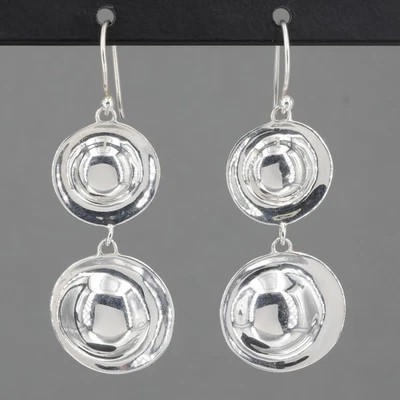 Retired Silpada Sterling Silver RETRO REVIVAL Double Disc Dangle Earrings W3375 - Image 1 of 4