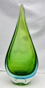 Vintage Sommerso Murano Art Glass Tear Drop Sculpture Green Blue MCM 12” - Picture 1 of 12