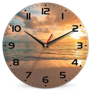 Wall Clock Sunset Beach Wall Clock Vintage Wooden Wall Clock Silent Non-Ticki... - Picture 1 of 7