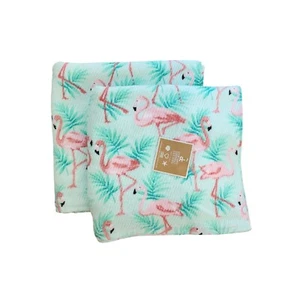 Deborah Connolly Set of 2 Flamingo Palm Bath Towels Coral Mint NWT - Picture 1 of 1