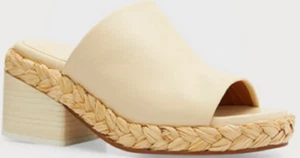 New CLERGERIE $575 Cream Leather Volfa Block Heel Espradrille Mules Italy EU 39 - Bild 1 von 9