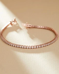14K Rose Gold Tennis Bracelet For Women's With 3ct Lab Grown Diamonds - Picture 1 of 5