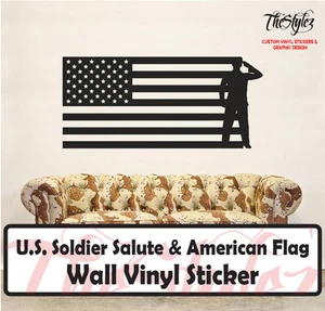 U.S. Soldier Salute & American Flag Wall Vinyl Sticker - Picture 1 of 4