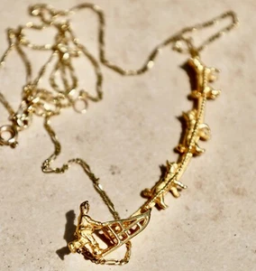 14K Solid YELLOW Gold DOG SLED 3-D NOVO PENDANT CHAIN UNIQUE NECKLACE - Picture 1 of 7