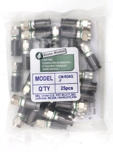 CM-RG6Q-F NEW Liberty Connectec Quad Nickel Compression TV Cable Connectors 25pc - Picture 1 of 4