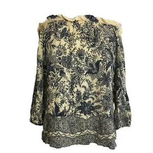 Love Stitch Womens Shirt Size Medium Off Shoulder Blue Floral Lovestitch Blue - Picture 1 of 10