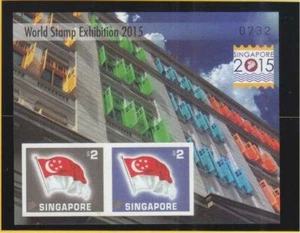 SINGAPORE 2015 WORLD STAMP EXH. 4TH SERIES NATIONAL FLAG IMPERF. COLLECTOR SHEET - Picture 1 of 2