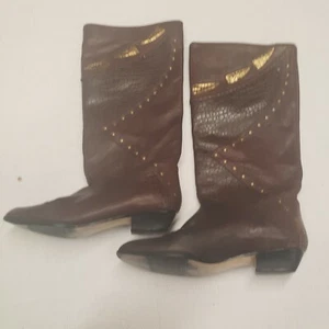 Womens Footworks Leather Boots Knee High W/gold Patterns 8.5 easy pull on n off - Picture 1 of 6