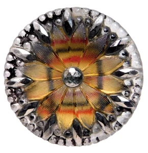 19th C. Antique Lacy Glass BUTTON Tartan Sunflower NICE - Picture 1 of 7