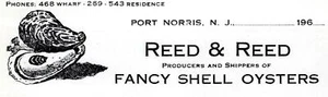OSTRAS DE CONCHA DE FANTASÍA* PORT NORRIS NEW JERSEY REED & REED* BILLHEAD VINTAGE DE 1960 - Imagen 1 de 3