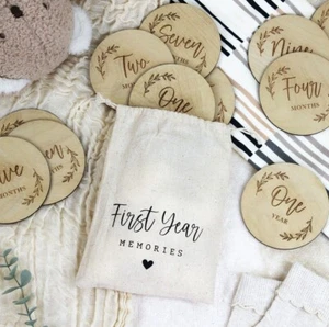 Set of 12 Floral Wooden Baby Monthly Milestone Discs Photo Prop Baby Shower - Picture 1 of 30
