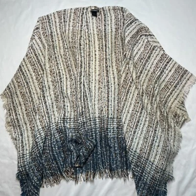 Steve Madden клетку пончо шаль надежном синий желтовато-коричневый белый OSFM богемное страны плащ богемное - Изображение 1 из 4