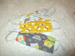 FACE MASKS~Toddler's Size~3 qty. Busy Bee, Hoot Owl, Wildlife~Handmade~NEW - Picture 1 of 6