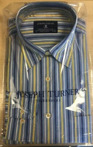 Men's Joseph Turner Casual Shirt, Blue Yellow White Multi-Stripe Size M. RRP £70 - Picture 1 of 6