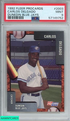 1992 FLEER PROCARDS CARLOS DELGADO #2003 DUNEDIN BLUE JAYS ROOKIE RC PSA 9 MINT - Image 1 of 3