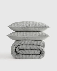 NWT Quince Queen/Full Mist European Linen & Cotton Stitch Quilt Set Luxe Bedding - Picture 1 of 3