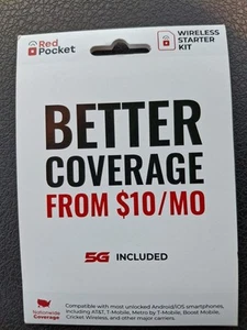 Redpocket Mobile Forfait Téléphone 10€/Mois, Carte SIM Gratuite pour Téléphone Compatible At&T, - Photo 1 sur 2