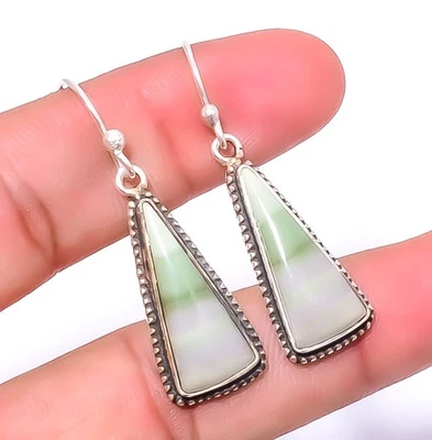 Serpentine Gemstone 925 Sterling Silver Handmade Jewelry Earring 1.76" A397 - Image 1 of 4