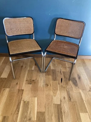 Pair of Mid-Century Modern Chrome & Cane Cantilever Dining Chairs –Vintage Finds - Image 1 of 4