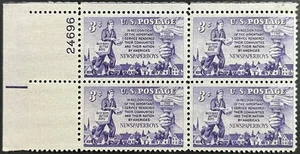 U.S. Scott #1015, Plate Block of 4, Newspaper Boys Issue, Very Fine, MNH - Picture 1 of 2