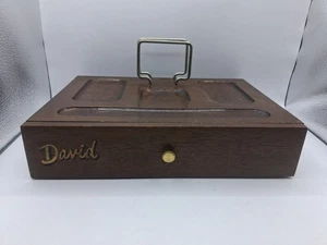 Vintage Herren Waschtisch Caddy Holz Schmuckkästchen Hergestellt in Japan Dunkles Holz David - Bild 1 von 7