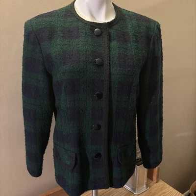 Blazer Talbots azul y verde a cuadros mezcla de lana para mujer Petite 12’s Foto 1 de 3