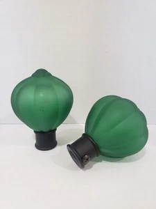 2 Lampada a sfera vintage a costine verde smerigliato asta tenda finitura acciaio 3,5" - Foto 1 di 12