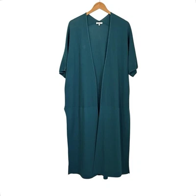 Cárdigan Lafayette 148 New York Algodón Crepé Largo Frente Abierto XL Deep Lagoon SS Foto 1 de 4