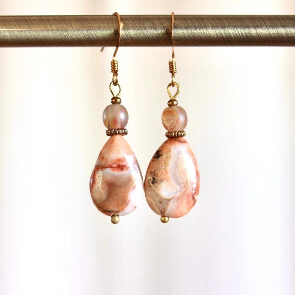 Pendientes colgantes hechos a mano de jaspe océano melocotón Boho Cottagecore Fairycore bohemio Foto 1 de 3