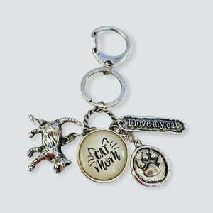 Neu Metall Katze Mama Ich liebe meine Katze Kätzchen Pfotenabdruck Katzen Anhänger Schlüsselanhänger Geschenk - Bild 1 von 1