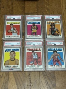 6 1971 Topps Basketball PSA Graded Lot HOF Jabbar Wilt Maravich Scott RC Auto - Bild 1 von 5