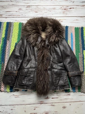 Abrigo vintage de piel de oveja real con piel real para mujer talla L Foto 1 de 4