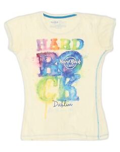 HARD ROCK CAFE Womens Dublin Graphic T-Shirt Top UK 6 XS Off White Cotton GQ10