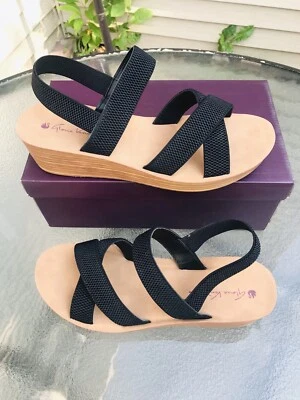 Gloria Vanderbilt Woman’s Size 10 Platform Wedge Sandal Black Ingrid Stretch - Image 1 of 4