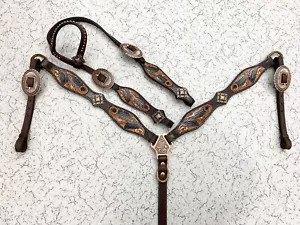 Juego de Cuello de Cabeza y Pecho Caballo Cuero Genuino Occidental Decorativo MOUSM - Imagen 1 de 14