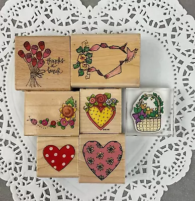 Floral hearts corner background & frame rubber stamps lot All Night Media & more - Image 1 of 4