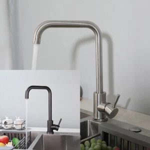 Kitchen Deck Mounted Swivel Spout Sink Mixer Faucet Single Handle Hole Tap - Picture 1 of 25