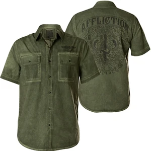 Affliction Men's Button Down Shirt Thrutch Woven Embroidered Biker - Picture 1 of 6