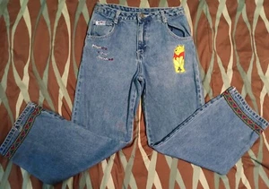 VTG Pooh Jeans Girls Measures 13 1/2 x 26 Embroidered Winnie 100 Acre Collection - Picture 1 of 7