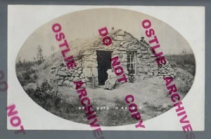 Kansas RPPC c1910 SOD HOUSE Soddy STONE HUT Cabin IMMIGRANT Settler FAMILY KS - Picture 1 of 3