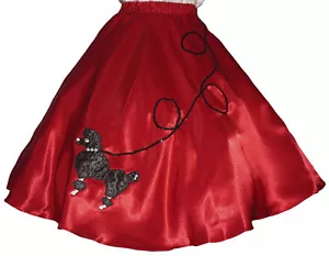 Red SATIN 50s Poodle Skirt _ Adult Size SMALL _ Waist 25"-32" _ Length 25" - Picture 1 of 2