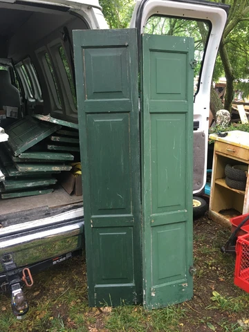 Vtg  1 Pair  Old  Wooden Door Shutters Architectural Salvage Screen 67in x 28in Cover