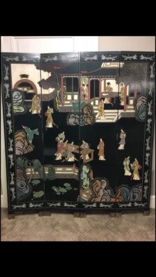 Tela chinesa Coromandel 4 painéis vintage! - Imagem 1 de 4