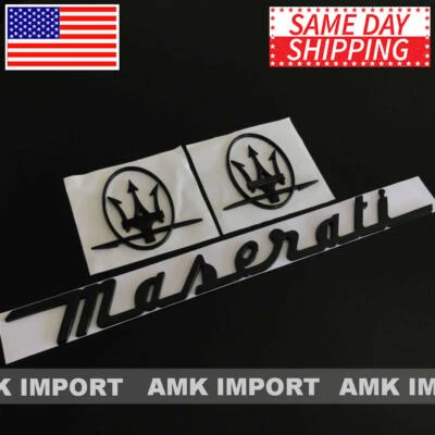 3PC SET Matte Black Emblem For Maserati RH & LH Side Trunk Logo Badges Nameplate - Image 1 of 4